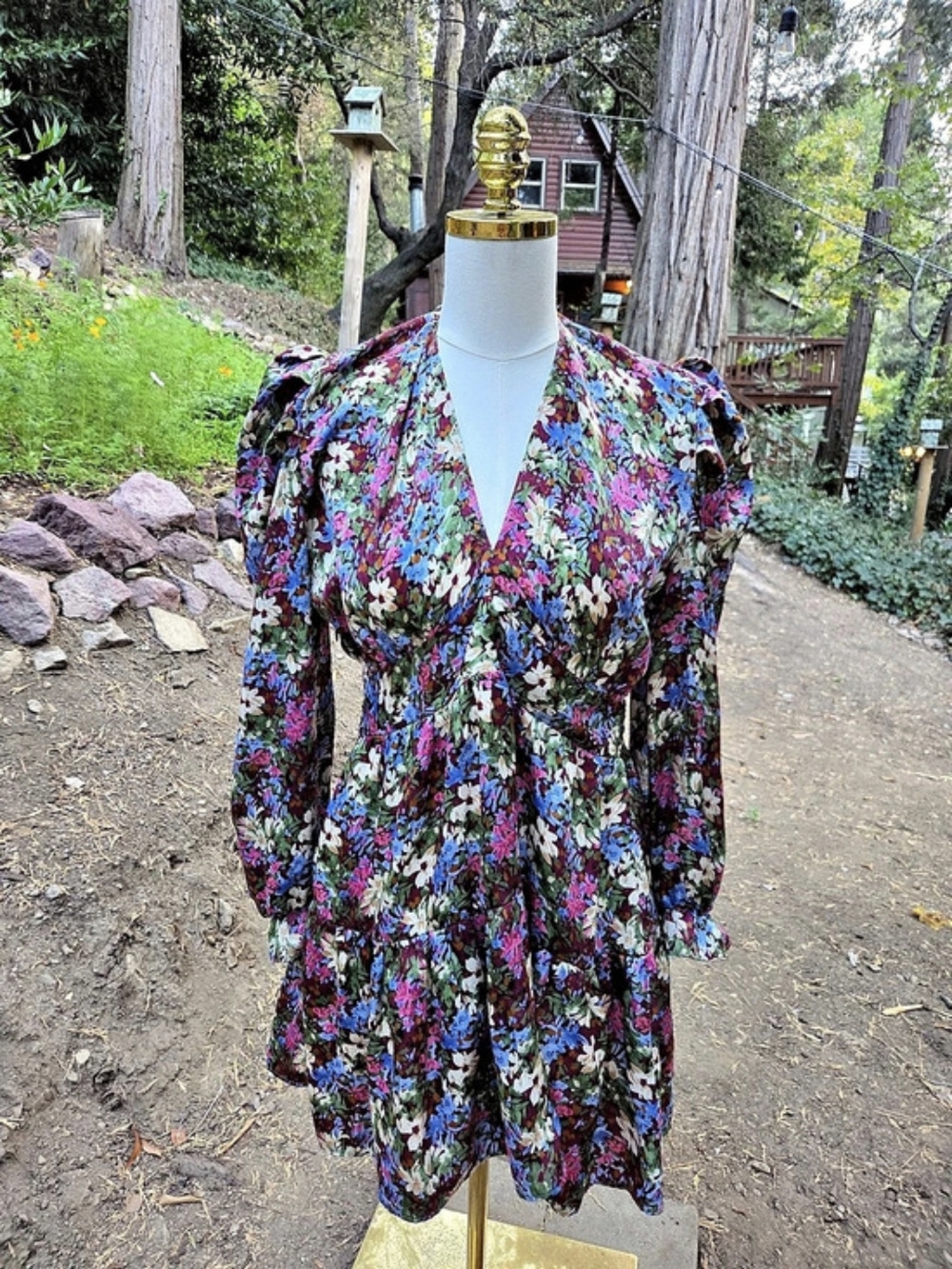 Zara Floral Puff Shoulder Mini Dress Size Medium